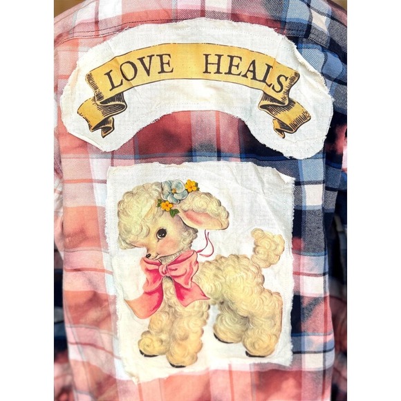 GAP Tops - Upcycled Patchwork Flannel Shirt Large | Love Heals Lamb Folk Art